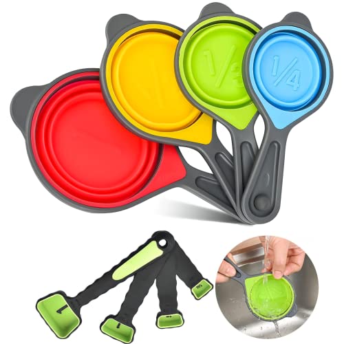 Hotsyang Collapsible Measuring Cups and Spoons Set, 8 Pcs Portable Silicone Measuring Cups and Spoons for Liquid & Dry Measure, Collapsible Measuring Tools for Kitchen & Baking