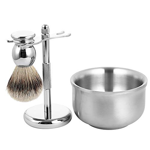 Men's Luxury Wet Shaving Grooming Set, 100% Silvertip Badger Hair Shave Brush, Razor