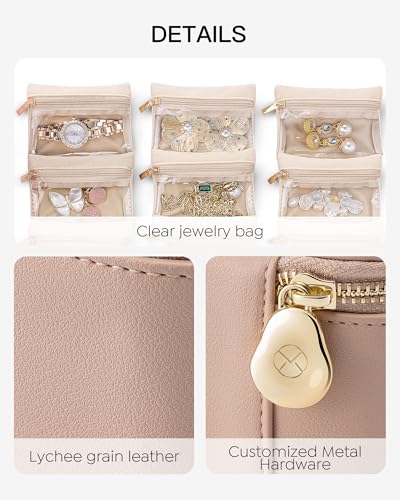 Vlando-Travel-Jewelry-OrganizerJewelry-Travel-Case-with-6-Velvet-Zipper-Jewelry-Bags-Gift-Ideas-for-Birthday-Wedding-Graduation-Khaki Vlando Travel Jewelry OrganizerJewelry Travel Case with 6 Velvet Zipper Jewelry Bags Gift Ideas for Birthday Wedding Graduation Khaki