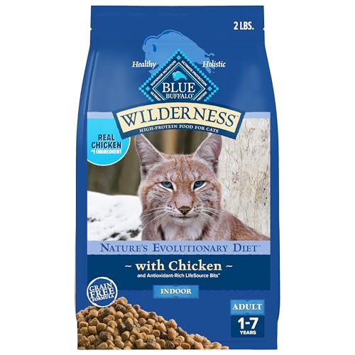 Blue Buffalo Wilderness Natures Evolutionary Diet High-Protein Grain-Free Natural Dry Food for Adult Cats Chicken 2-lb. Bag