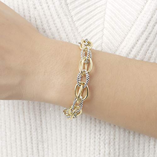 UNY JEWEL Luxury Fusion Twisted Cable Link Chain Bracelet for Women Shinny Designer Dupes Statement Jewelry Two Tone Gold Wire Link4