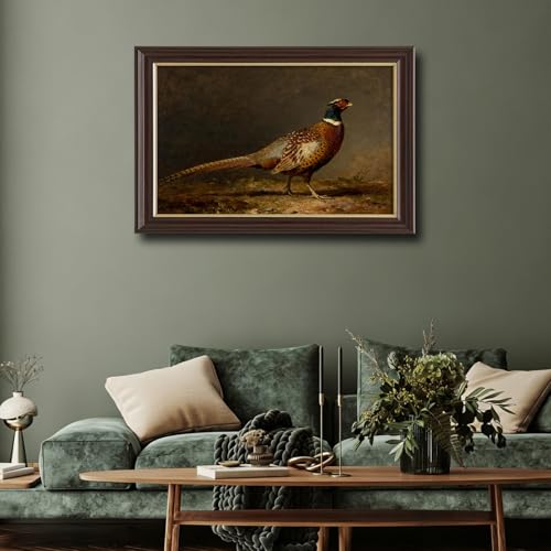 Image of Antique Framed Pheasant Canvas Wall Art, Vintage Bird Portrait Oil Painting Canvas Prints, Traditional Farm Wall Decor Pictures for Living Room Bedroom Office