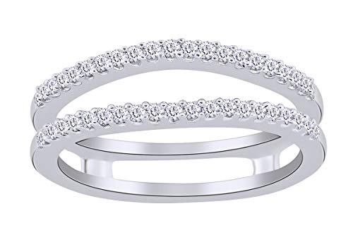 AFFY 0.35 Carat Round Sparkling White Cubic Zirconia Enhancer Guard 14k White Gold Over Sterling Silver Ring Size-6
