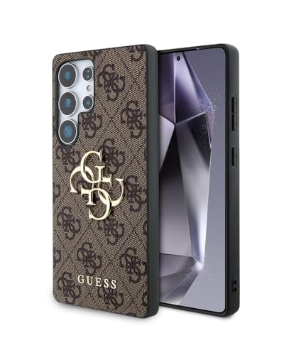 Image of CG MOBILE Guess [Official Licensed] 4G PU Case with Big 4G Logo & Classic Logo Protective Case Compatible with Galaxy S25 Ultra - Brown