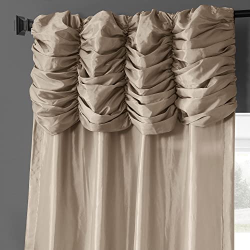 Image of HPD Half Price Drapes Ruched Faux Taffeta Silk Curtains 120 Inches Long Room Darkening Curtains for Bedroom & Living Room (1 Panel), 50W x 120L, Antique Beige