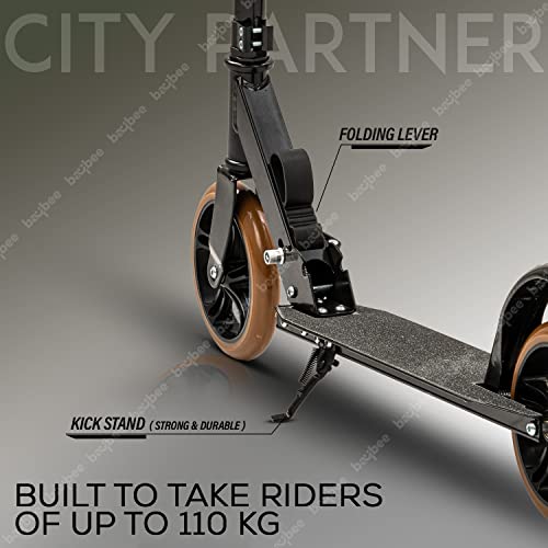 Image of Baybee City Partner Skate Scooter for Kids & Adults, 2 Wheel Foldable Kids Scooter with 3 Height Adjustable, Runner Scooter with Large PU Wheels | Kick Scooter for Kids Adult 8+ Years Boy Girl (Gold)