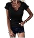 yuwo Camiseta casual cómoda de manga corta con cuello en V y cuello en V de verano para mujer, Negro, L