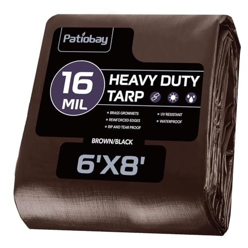 Patiobay Tarp 6x8 FT 16 Mil Outdoor Waterproof Tarps Heavy Duty Brown