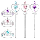 Cocojeci Tiara for Little Girls Princess Crown, Princess Dress Up Tiara and Wand Birthday Crown for Girls 3-6 Kids Play Jewelry (Heart Pink Blue Purple Wand, 6)