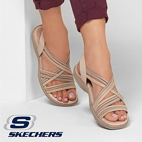 Image of Skechers Women's Reggae Slim Simply Stretch Sandal | Skechers Memory Foam Footbed, Stretch Fit, Machine Washable, Vegan, Strappy Gore Slingback Sandal
