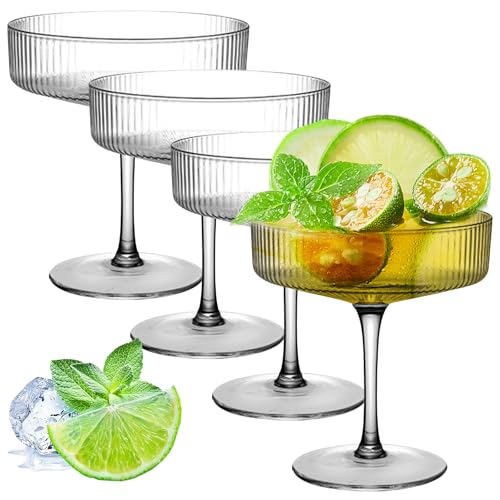 VEGOATY Juego de 4 copas de cóctel de martini, vintage, juego de copas de vino de mango largo, para espresso, martini, champán, cócteles, 300 ml