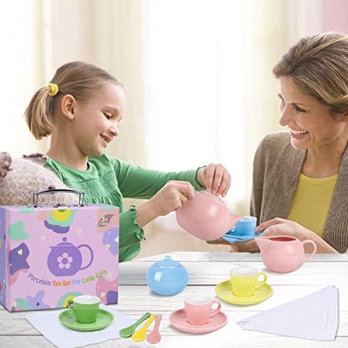 Porcelain Kids Tea Set for Party , Pretend Play Game Toy for Girls ,Kids Real Littles for Tea Time ,22 PCS Tea Toys for Kids
