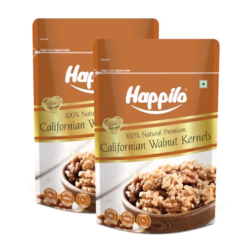 Image of Happilo Pure Californian Raw Walnut Kernels 200g (Pack of 2) | Akhrot Giri | Dry Fruits, Healthy Snacks | Walnuts without Shell | Natural Walnut Kernels | Rich in Protein, Iron & Antioxidants