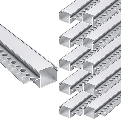 hunhun 10-Pack6.6ft/2Meter Drywall LED Aluminum Channel System with Milky Cover End Caps and Mounting Clips Aluminum Profile for LED Strip Light Installations (Single-Edge-6.6ft 10)