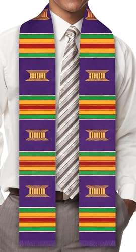 ADVANSYNC Authentic Handwoven Kente Cloth Graduation Stole Red, Yellow or Purple2
