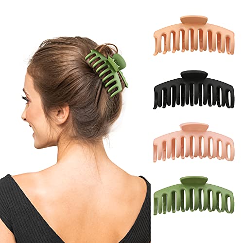 Lot de 4 grandes pinces à cheveux en plastique antidérapantes pour femme - Fixées et utilisées pour les cheveux longs par les femmes et les filles Cover