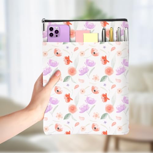 Presentes para amantes de livros estampados florais, capas de livros à prova d'água para livros com bolso frontal com zíper acessórios para livros presentes para mulheres irmã Natal aniversário