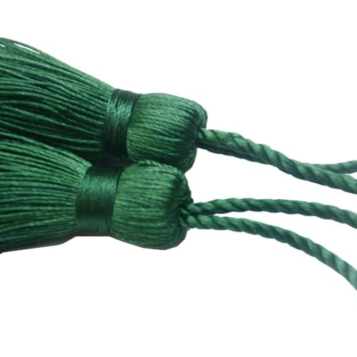 Image of Makhry 20pcs 4.3 Inch Handmade Silky Floss Mini Tiny Craft Tassels with 2-Inch Cord Loop and Small Chinese Knot for Earrings, Souvenir, Bookmarks, DIY Craft Accessory,Tags (#27Green Black)