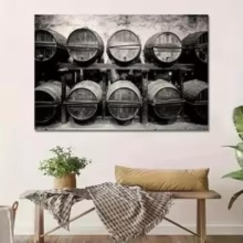 Toile tonneaux de vin noir et blanc pour sublimer la déco de votre salon moderne