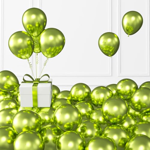 Image of KALOR Metallic Lime Green Balloons, 100 pcs 5 inch Thick Latex Chrome balloons for Balloon Garland Arch, Birthday Decoration, Wedding Party, Baby Shower Decorations