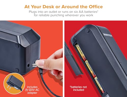 Bostitch Office Electric 3-Hole Punch, Dual Paper Loading, Heavy Duty, Jam-Free 20 Sheet Capacity, AC Adapter or Battery Powered, Space Saving, Black, (EHP20-BLK) by Bostitch - Image 5