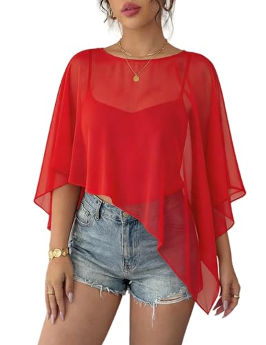 Avidlove Sheer Chiffon Batwing Cape - Womens Long Flowy Shawl Wrap for Evening Dress Party Cover Up Capelet with Mesh Panels
