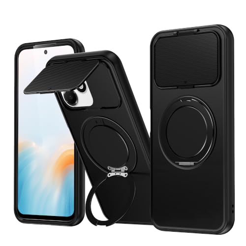 Image of SPAZY CASE Oppo A6c Back Cover|Premium Magnetic Ring Stand Case with Camera Protection Slider|360 Rotating Kickstand|Slim & Strong Grip Phone Case for Oppo A6c-Black