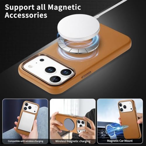 Coque magnétique iPhone 17 rouge protégeant l'objectif des chocs en cuir - 2