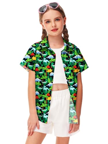 Image of Remimi Unisex Kids Hawaiian Button Up Shirt Boys Funny Print Aloha Beach Short Sleeve Tops 5-14 Years