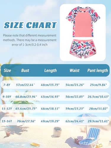 ESHOO Girls Rash Guard Swimsuit Kids 2-Piece Bathing Suit UPF 50+ Summer Beach Swimwear for Teen Girls Swim Shirt Shorts Set2
