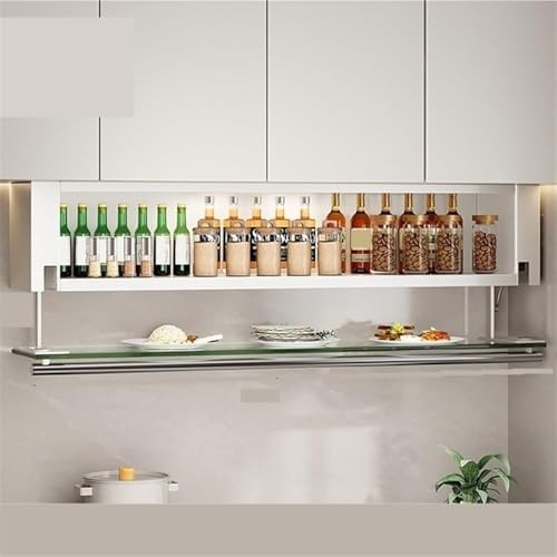 Wall Mounted Metal Storage Rack with Door - Large Capacity Floating Cabinet for Kitchen Organization - Space-Saving Solution (White, 50x23.5 cm)