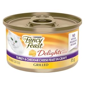 Fancy Feast Delights with Cheddar Wet Cat Food, Grilled Turkey & Cheddar Cheese Feast – 85 g Can (24 Pack)