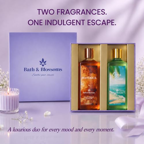 Image of Bath & Blossoms Maverick & Ocean Breeze | Duo Shower Gel Collection | Crisp Aquatic meets Bold Citrus & Spice | 2 x 260 ml | Aloe Vera & Vitamin E | Vegan & Paraben Free | Premium Body Care | Luxury Gifting