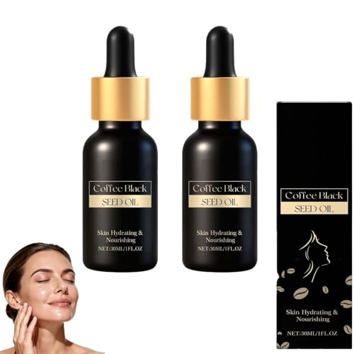 Aceite de semilla negra de café, aceite facial hidratante y nutritivo en profundidad de 30 ml con vitamina E, semillas de café y ricino, hidratante ligero (2PCS)