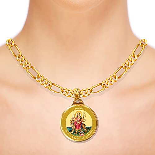Image of DIVINITI 24K Gold Plated Pendant Durga & Mata Ka Darbar Double Sided|Religious Locket For Health & Wealth|Flip Coin For Men, Women, And Children|Idol Gift For Loved Ones 18MM Pendant (4 PCS)