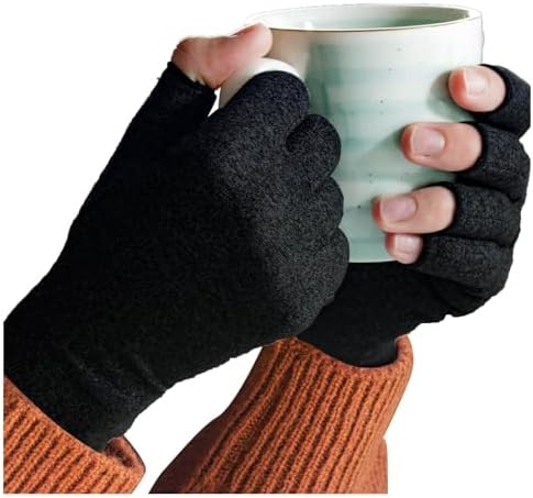 Sparthos Arthritis Hand Compression Gloves - Helps With Carpal Tunnel & Rheumatoid Artritis Pain - Support Your Hands While Typing - Fingerless Circulation Glove - Fits Men & Women (Black - Small)