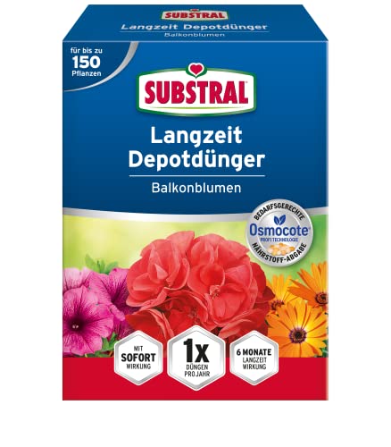 Preisvergleich Produktbild Substral Balkonblumen Langzeit Depotdünger, für Geranie, Surfinie, Dipladenie, Petunie, Fuchsie, Begonie, u.a, 1,5kg, grün