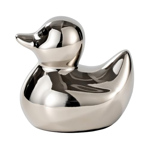 BASDHE Silver Ceramic Duck Statue, 3'' Mini Bird Figurines, Modern Duck Desktop Sculpture & Shelf Decor for Living Room, Bedroom, Office, Bathroom, Handmade Artware Gift for Home Decor