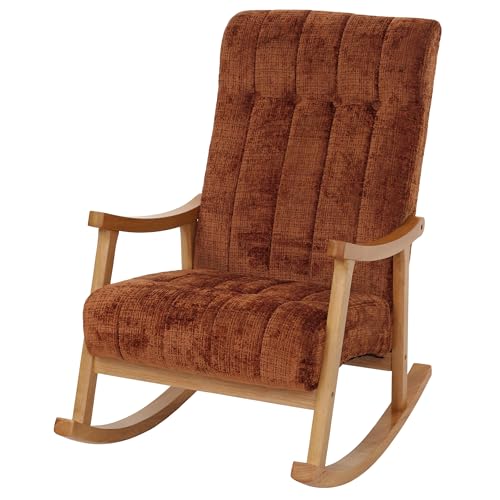 Mendler Fauteuil à Bascule HWC-K10 Chenille (465g/m²) Terracotta, piètement Naturel
