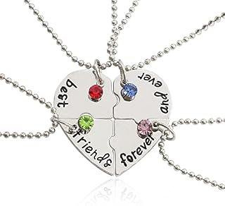 WOSO 4pc Silver Best Friend Forever and Ever Heart Shape Puzzle BBF Friendship Pendant Necklace Jewelry Set