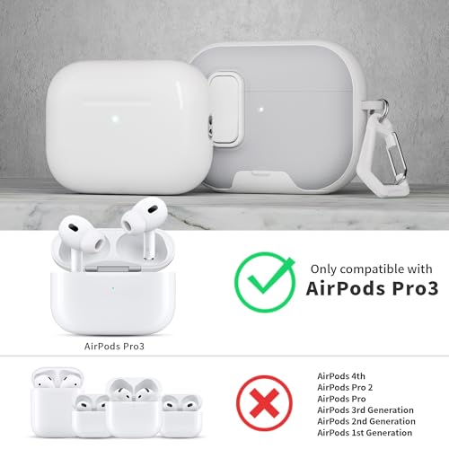 Image of for AirPods Pro 3 Case with Lock,TPU Leather Texture Durability Anti-Lost & Shockproof Protective Cover Accessories with Cleaning Kit in Keychain for Apple iPod Pro 3rd Generation 2025(White /Grey)