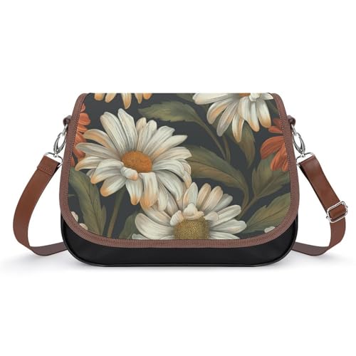 Sac à bandoulière en cuir noble motif marguerite pour femme