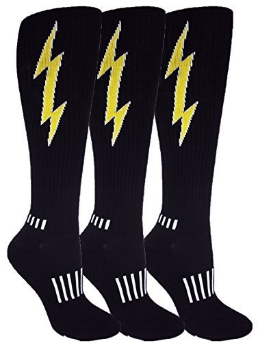 3-Pack Youth Black with Yellow and White Insane Bolt Soccer Socks