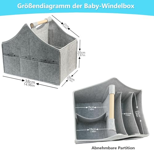 AEESRRU Baby Windel Caddy Organizer Korb tragbar Storage Bin groß Kindergarten Tasche mit Wechselbaren Fächer für für Wickelkommode, Beißring, Windel, Best Baby Geschenk Korb (Hellgrau 2)