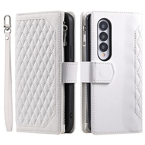 Étui portefeuille de luxe pour Samsung Galaxy Z Fold 4 avec fermeture à glissière blanc
