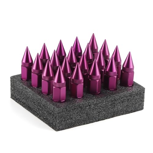 Image of SINGARO 20PCS M14X1.5 Wheel Lug Nuts, Cap Spiked Extended Tuner 60mm Aluminum Wheels Rims Lug Nuts (Purple)