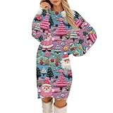 FUPODD Weihnachtskleider Damen Weihnachtskleid Winterkleid Abendkleider Christmas Kleid Winterdamen Weihnachten Strickkleider Langärmliges Umstandskleid Mit Motiv Weihnachts Partykleider Silvester
