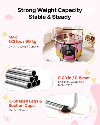 Image of VEVOR 3 /4.6 /5 FT Trampoline Indoor /Outdoor Trampoline for Toddlers, Foldable Mini Baby Jump Toy with Foam Handle, Recreational Trampolines Birthday Gift for 3+ Years Kids