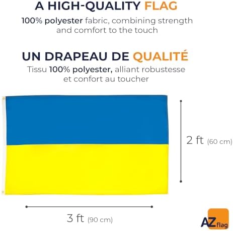 AZ FLAG - Ukraine Flag - 90x60 Cm - 100D Polyester Ukrainian Banner With Two Metal Grommets - Fade Resistant - Vivid Colors - 2' x 3' Feet - 2x3 Ft