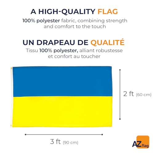AZ FLAG - Ukraine Flag - 90x60 Cm - 100D Polyester Ukrainian Banner With Two Metal Grommets - Fade Resistant - Vivid Colors - 2' x 3' Feet - 2x3 Ft